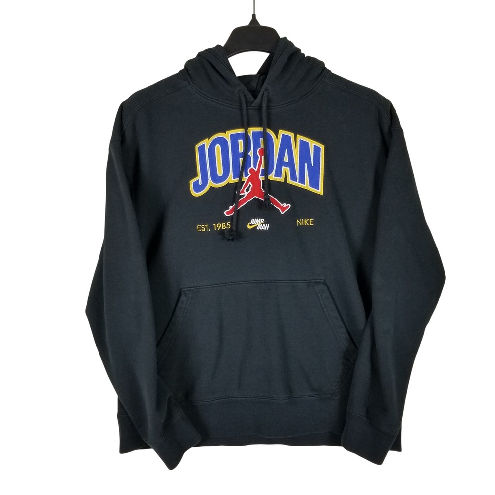 Jordan Hoodie Men XL Black Jumpman Logo Graphic Pullover Fleece Sweatshirt